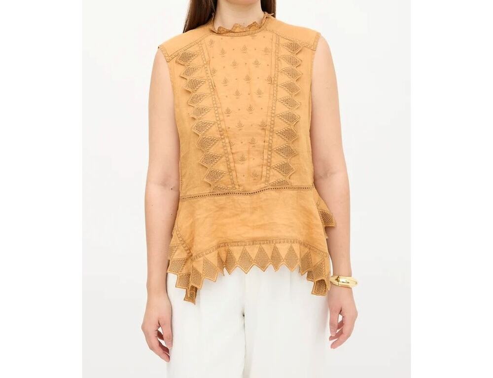 Isabel Marant Embroidered Sleeveless Ramie Top Size 44 US 12 Brown NEW